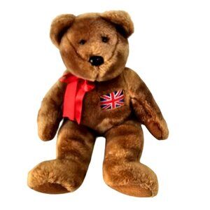 Ty 1999 Britannia Beanie Buddy Plush Brown Bear 13" Hand Made Pellet Bottom